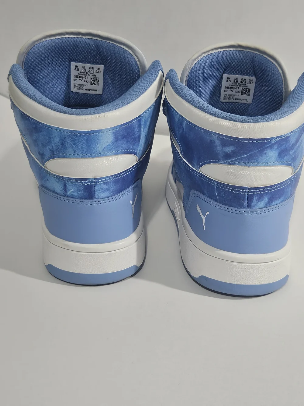 PUMA Rebound LayUp Mid White / Day Dream Blue Marble High Top Sneakers